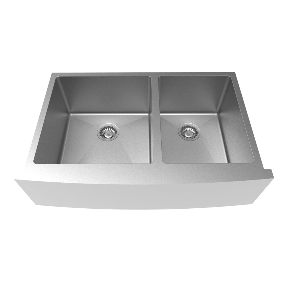 35" x 22-1/4" Near Zero Radius Double Bowl 60/40 Apron Front - 0