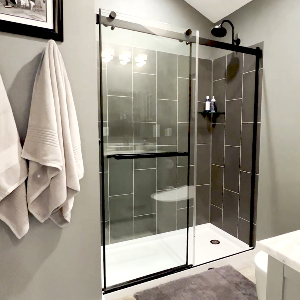 Architectural 43" to 47"W x 76"H Frameless Double Roller Shower Door 5/16" Clear Glass